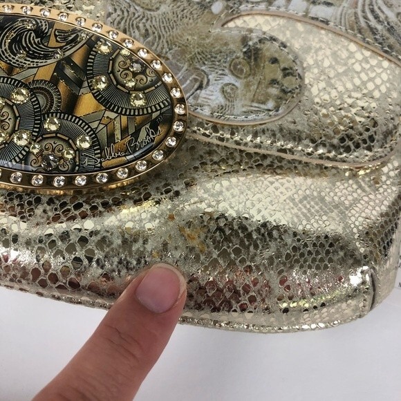 Debbie Brooks NY Gold Silk Screened Handbag Clutch Interchangeable - Picture 7 of 16